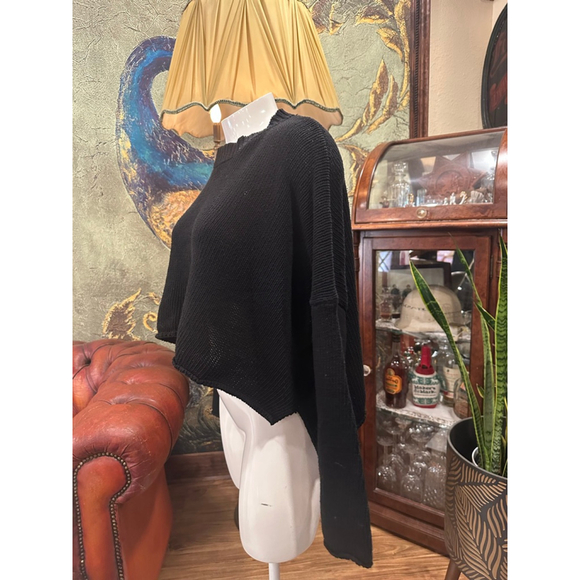She + Sky Black Oversized Knit Cropped Sweater M - Picture 4 of 10